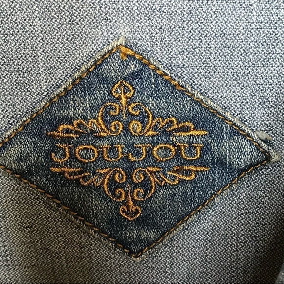 JouJou Jr Plus 2X Womens Denim Studded‎ Distressed Jacket Cropped Pockets Blue - Picture 11 of 16